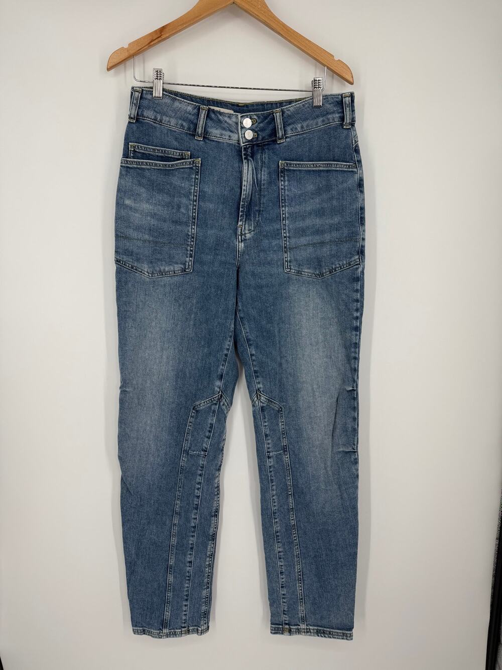 PILCRO The Wanderer Utility Jeans 30T Straight Leg Blue Denim Patch Pockets